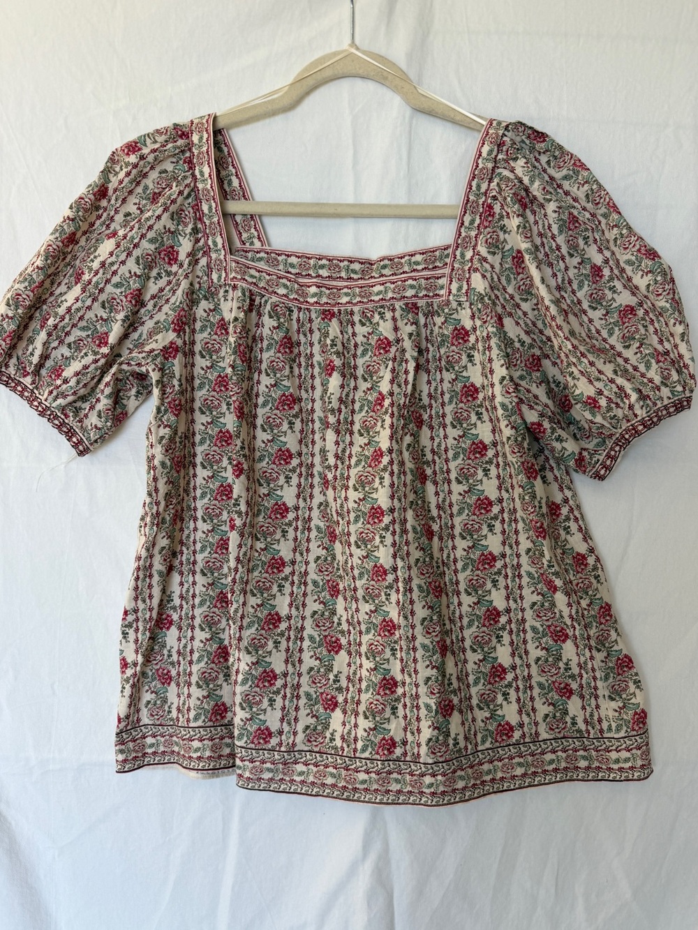 Max Studio Cream Floral Square-Neck Puff Sleeve Tunic NWT SIZE L